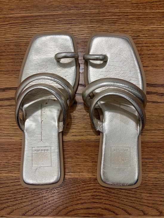 Dolce Vita Shoes - Dolce Vita Metallic Gold Double-Loop Square-Toe Slide Sandals (7)